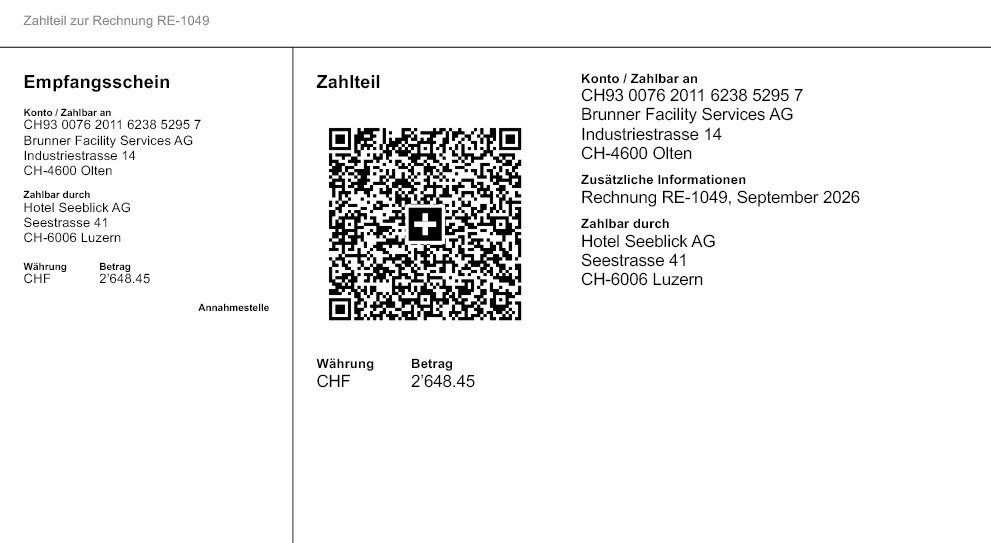 QR-Zahlteil mit Empfangsschein