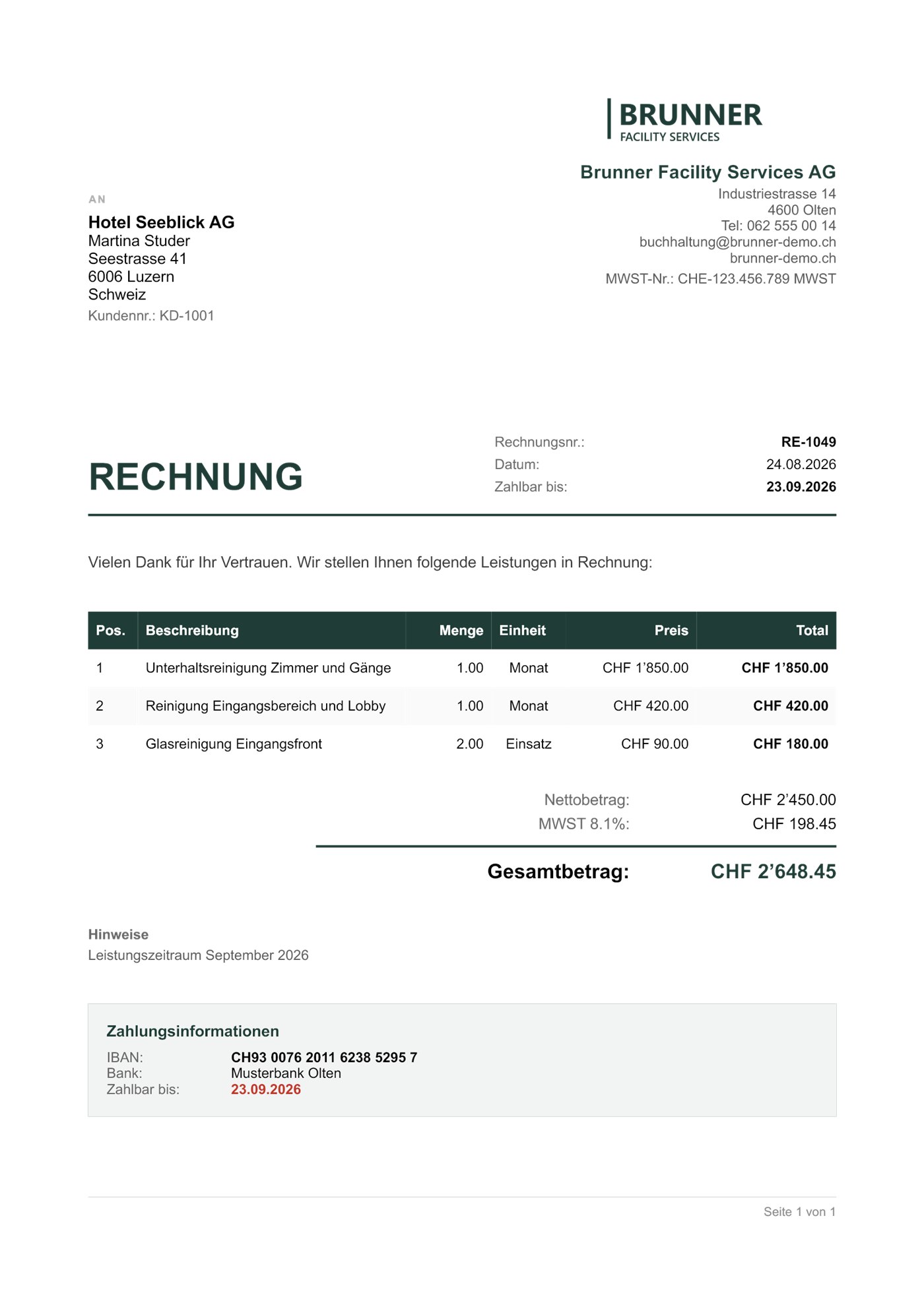 Rechnung RE-1049 als PDF, erste Seite